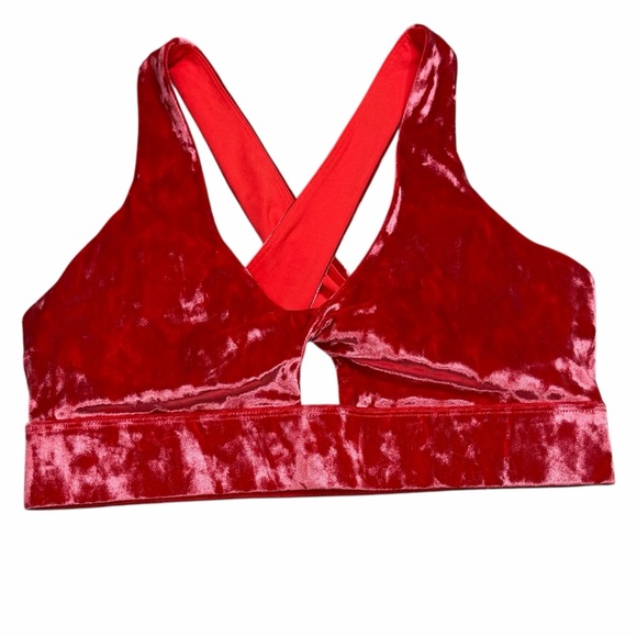 Fabletics Strawberry Red Crushed Velour Sports Bra & Cropped Hoodie - S & XS - Picture 9 of 16